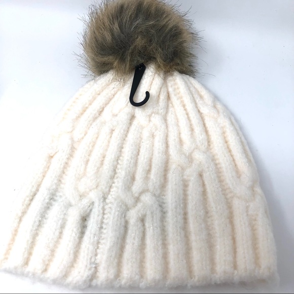Express Women Cable Knit Pom Beanie Hat 